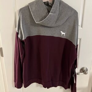 PINK Scoopneck sweatshirt, grey and burgundy — size large